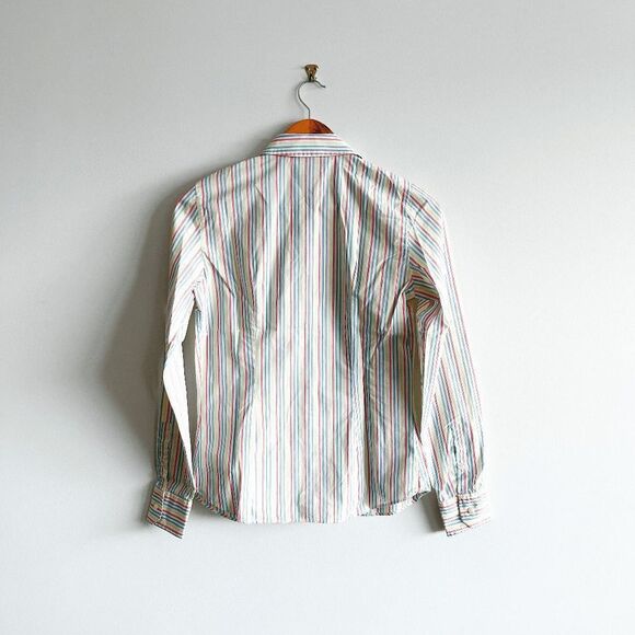 Lacoste Womens Blouse Long Sleeve Buttoned Multicolour Pinstripes Size 38 - Picture 2 of 7